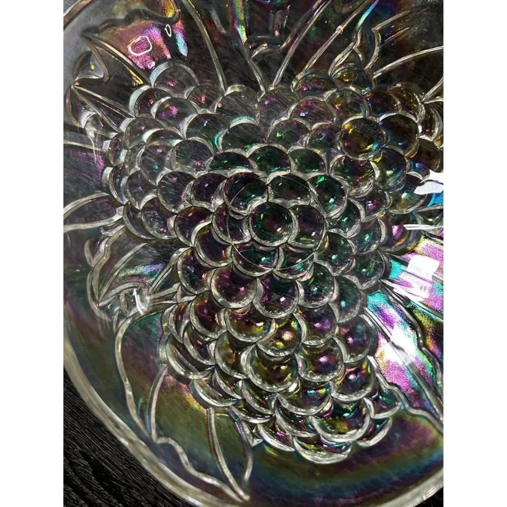 Vintage Indiana Glass Iridescent Carnival Bowl‎ Grape Cluster Pattern Scalloped